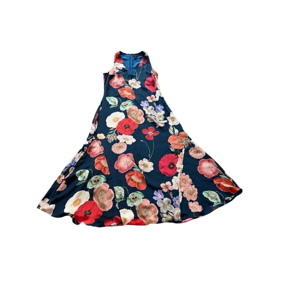 AsbyDF Womens Field Of Poppies Print Silk Juliet Maxi Dress Size Medium